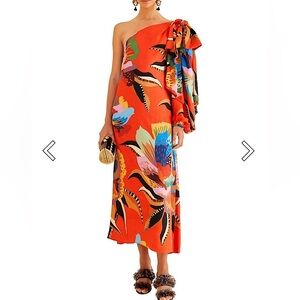 FARM Rio Red “Lucy” Bold Floral Print One-Shoulder Maxi Dress - size XS